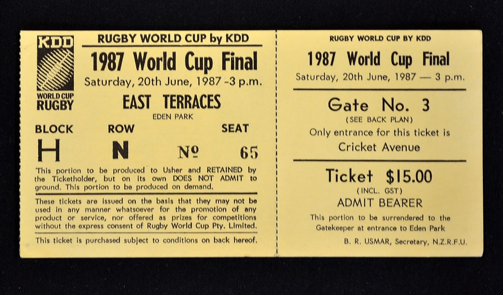 Mullock's Auctions - 1987 Rugby World Cup Final match ticket...